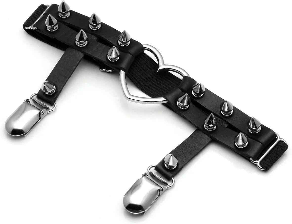 Eigso Steampunk Gothic Garter Belts Leg Rings Heart Love with Rivet Studded Elastic Band Adjustable