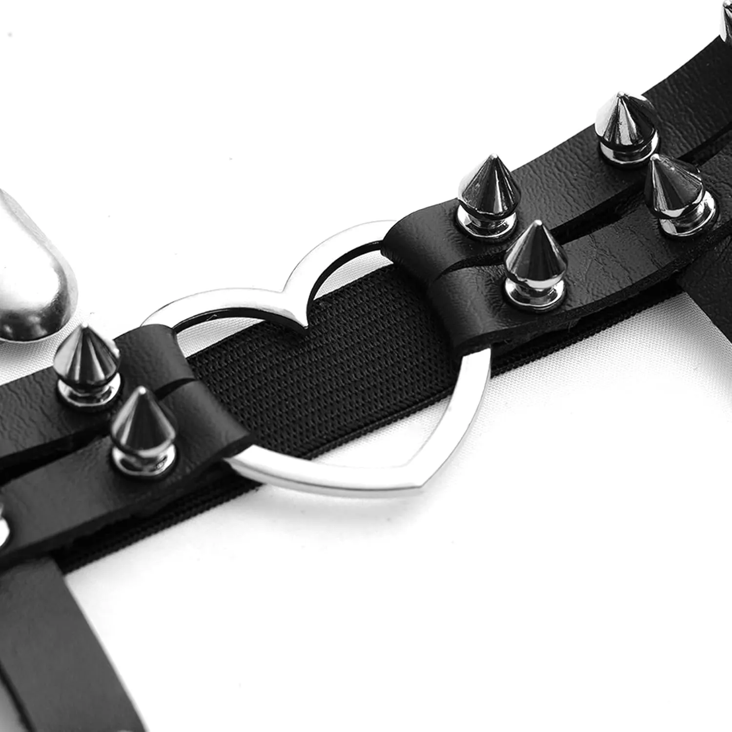 Eigso Steampunk Gothic Garter Belts Leg Rings Heart Love with Rivet Studded Elastic Band Adjustable