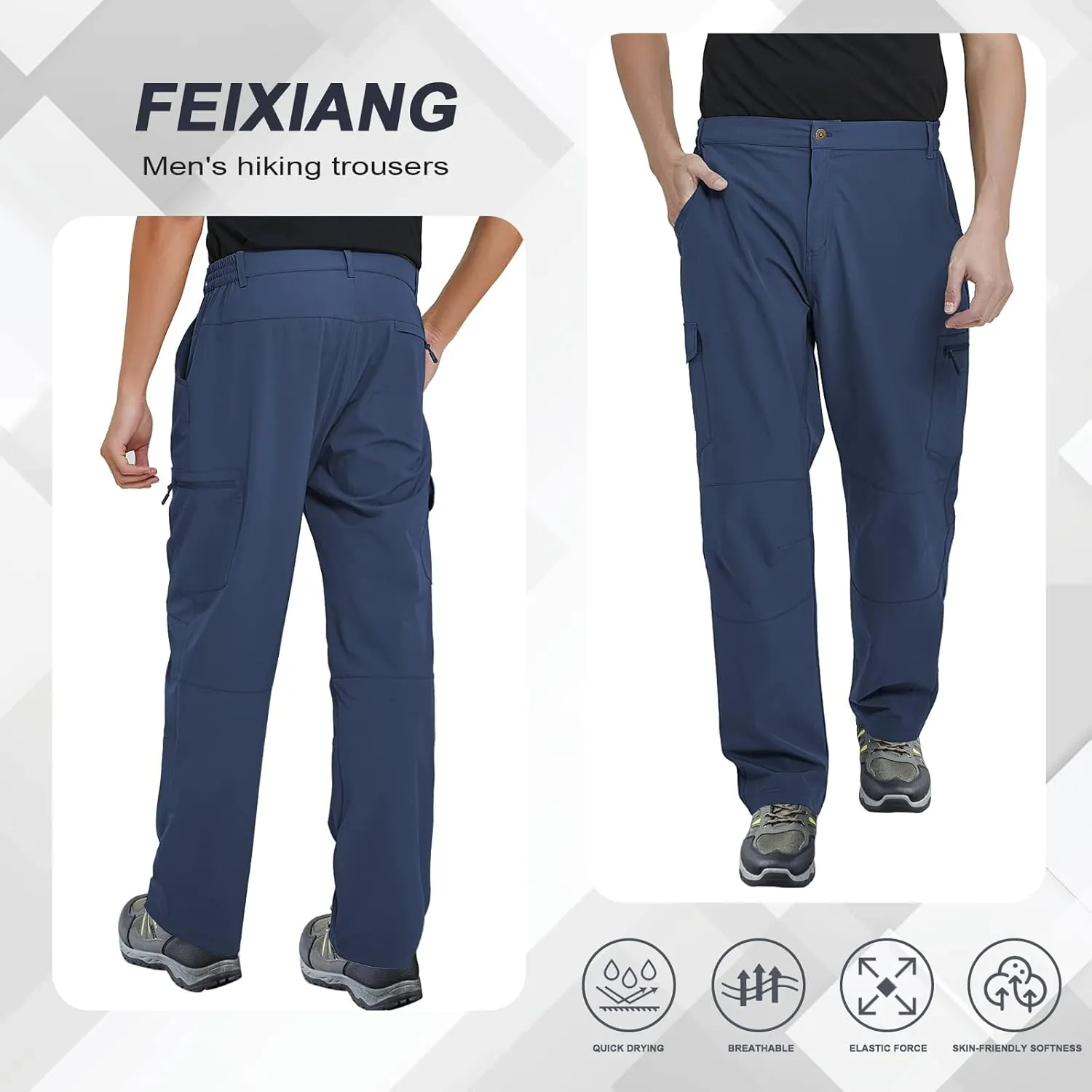 FEIXIANG Men's Cargo Pants Water Resistant Hiking Work Pants Multi Pockets Outdoor Tactical Pants for Men
