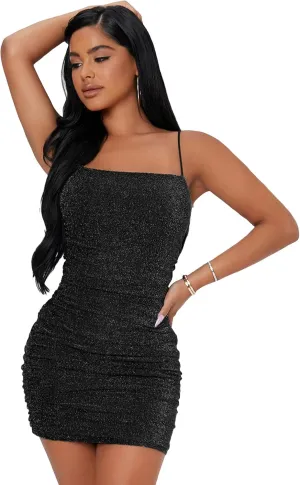 Floerns Women's Glitter Sleeveless Ruched Party Clubwear Bodycon Mini Dress
