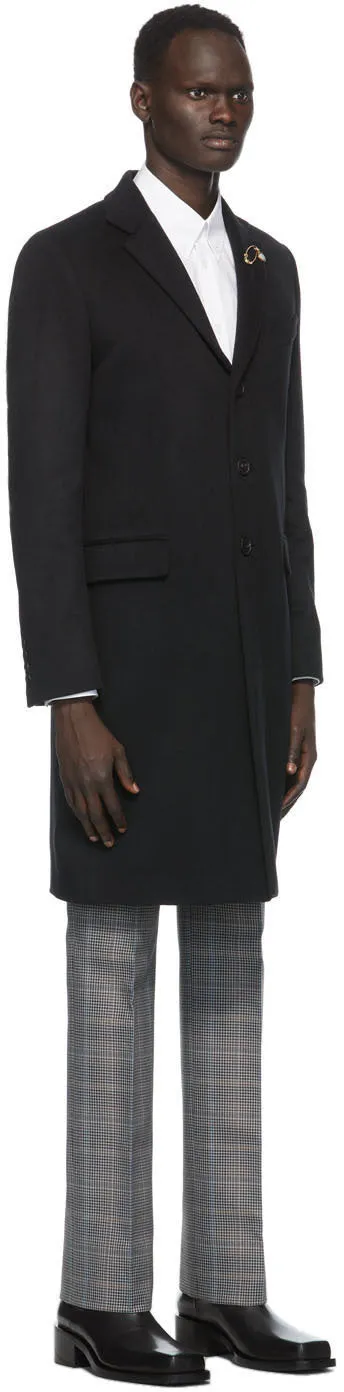 Givenchy Black Wool Lapel Pin Long Coat