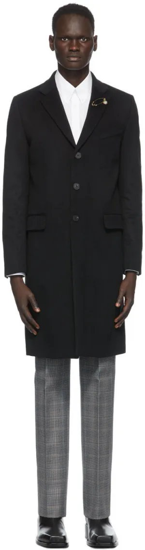 Givenchy Black Wool Lapel Pin Long Coat