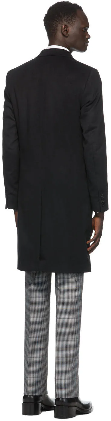 Givenchy Black Wool Lapel Pin Long Coat
