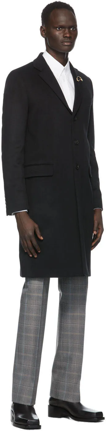 Givenchy Black Wool Lapel Pin Long Coat
