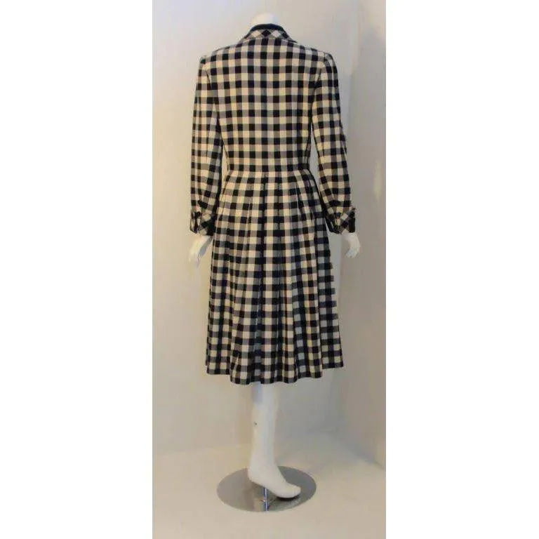 GIVENCHY Navy & Cream Plaid Fitted Flared Coat Dress | Size 28
