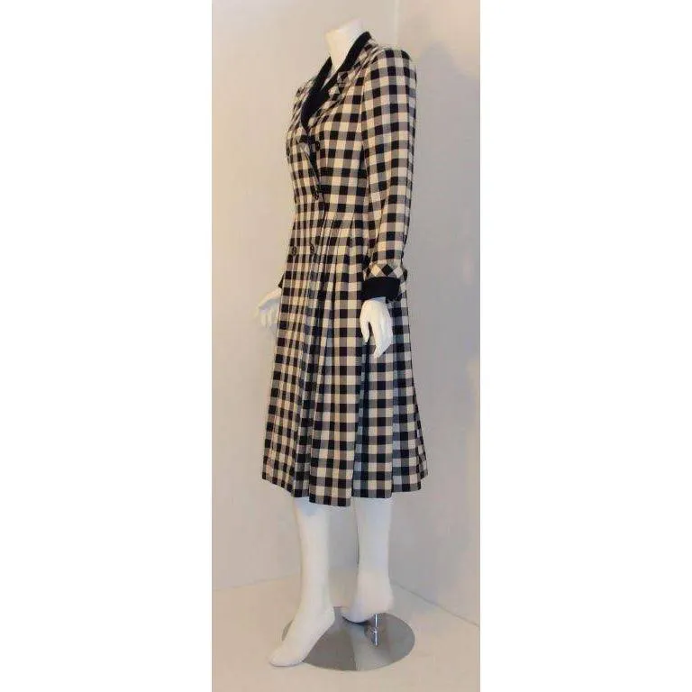 GIVENCHY Navy & Cream Plaid Fitted Flared Coat Dress | Size 28