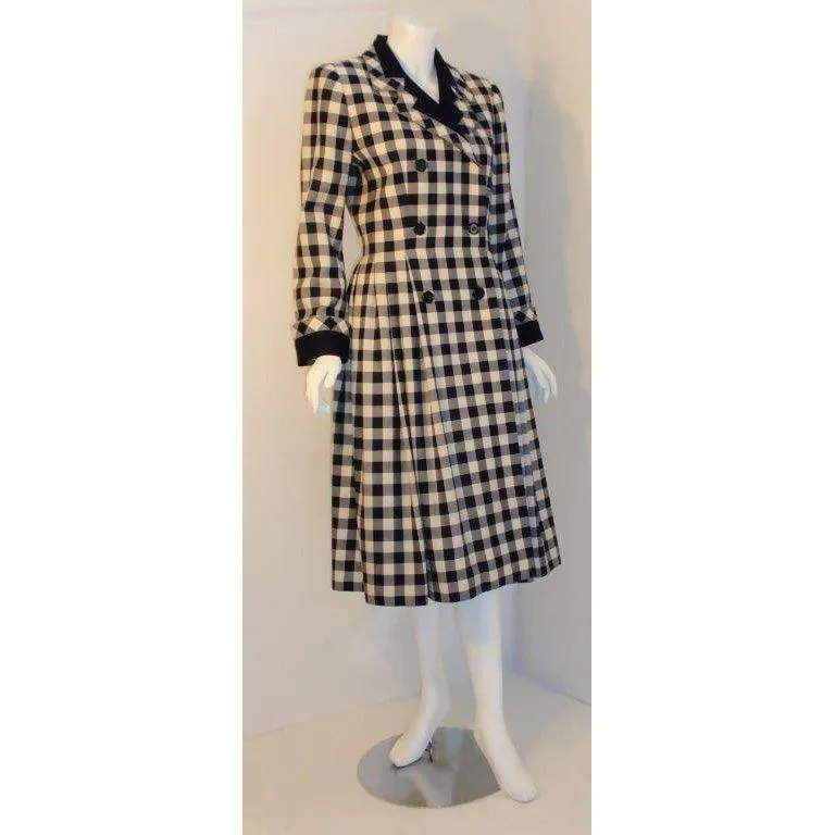 GIVENCHY Navy & Cream Plaid Fitted Flared Coat Dress | Size 28