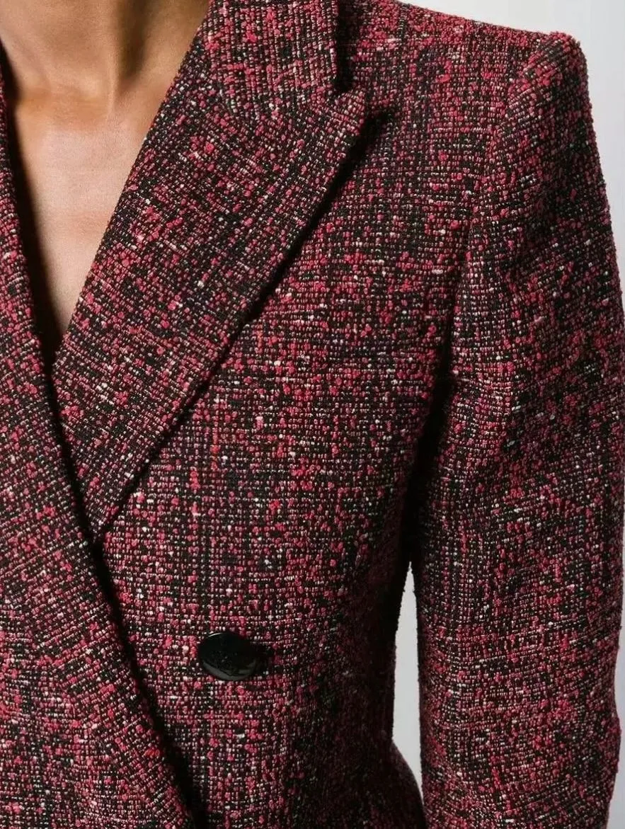 Givenchy Paris - Red Black and White Textured Double Breasted Strong Shoulder Peak Lapel Blazer/Jacket/Coat – Size 44