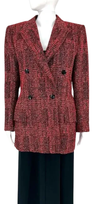 Givenchy Paris - Red Black and White Textured Double Breasted Strong Shoulder Peak Lapel Blazer/Jacket/Coat – Size 44
