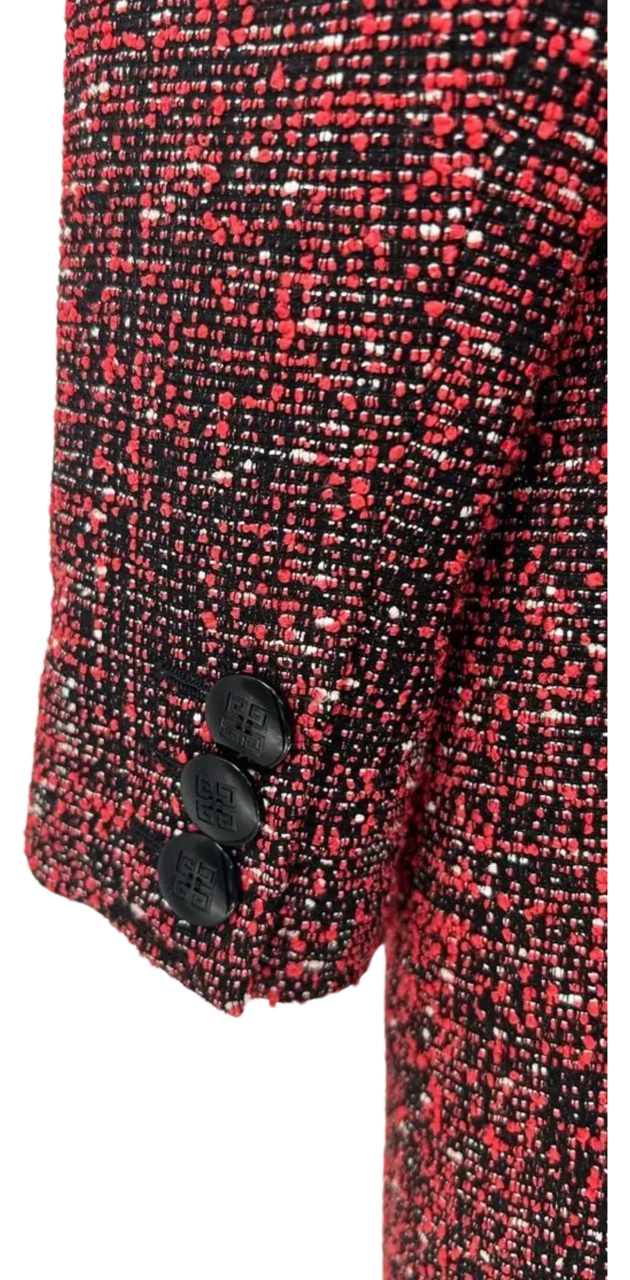 Givenchy Paris - Red Black and White Textured Double Breasted Strong Shoulder Peak Lapel Blazer/Jacket/Coat – Size 44