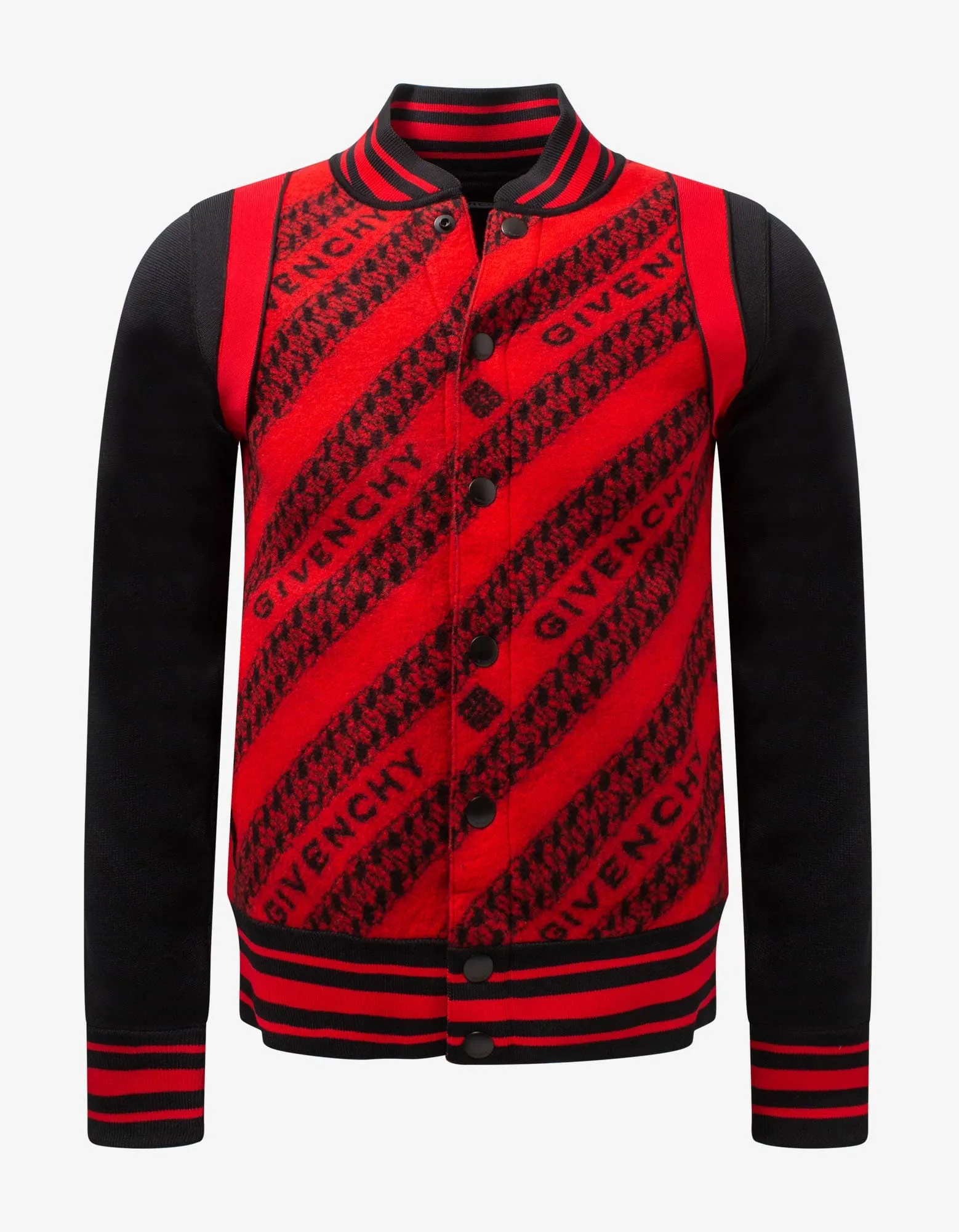 Givenchy Red & Black Chain Jacquard Bomber Jacket