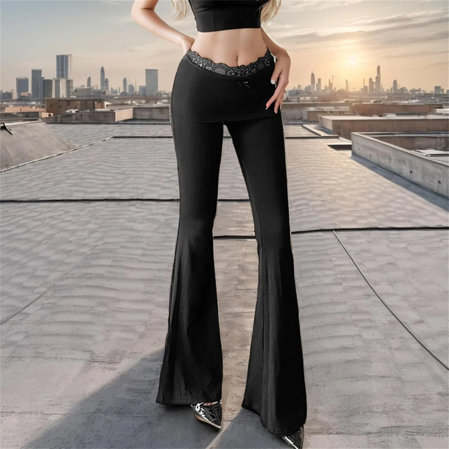 Gothic Bottom Pants for Women Punk Wide Leg Rave Goth Disco Festival