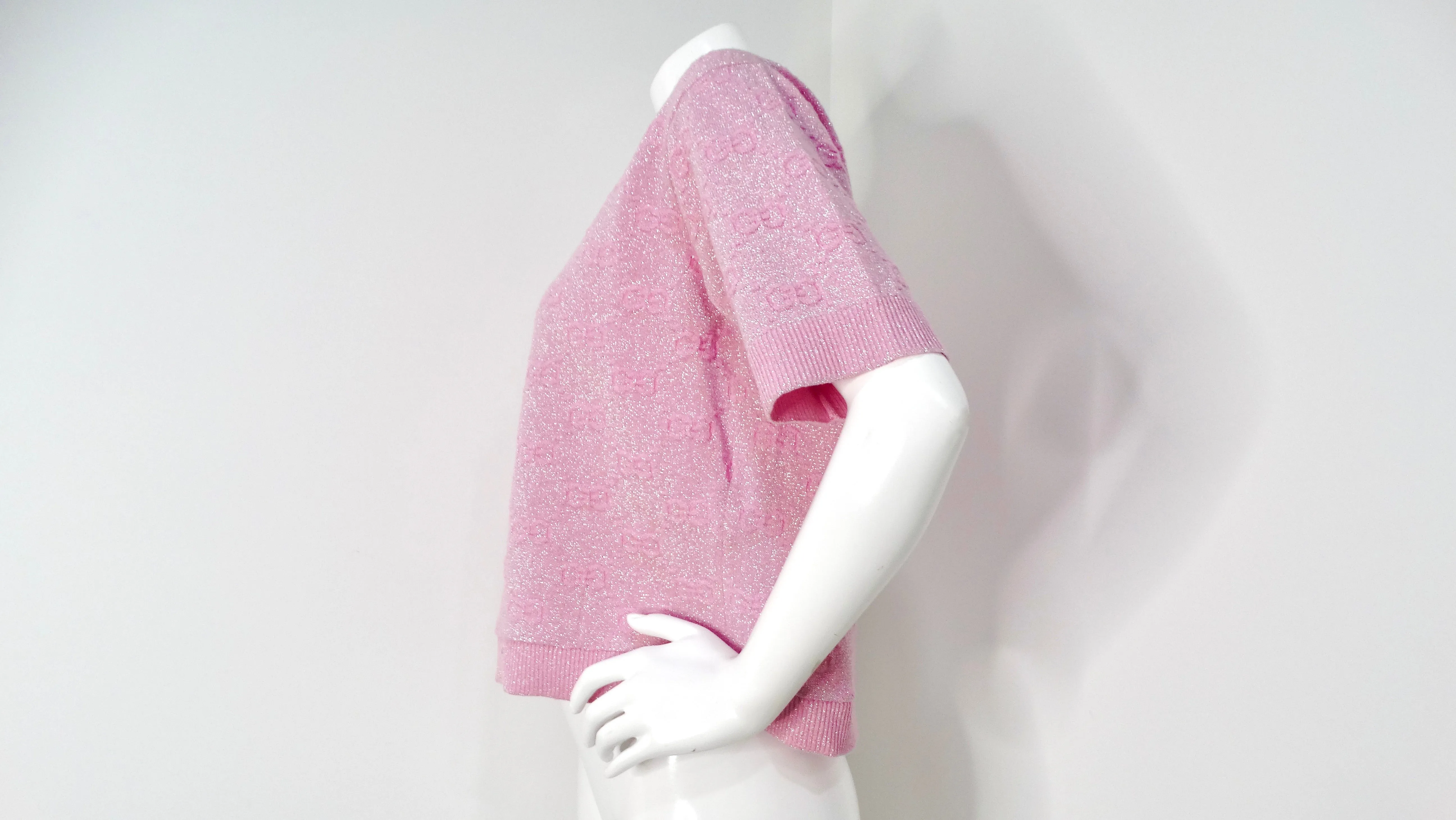 Gucci 2020 Pink Shiny Wool Monogram T-Shirt