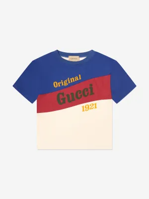 Gucci Kids Logo Print T-Shirt in Blue