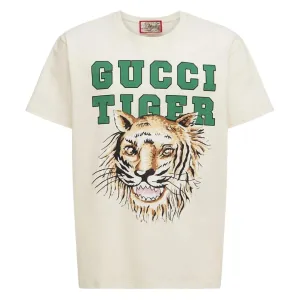 Gucci Tiger Design Regular Fit White T-Shirt