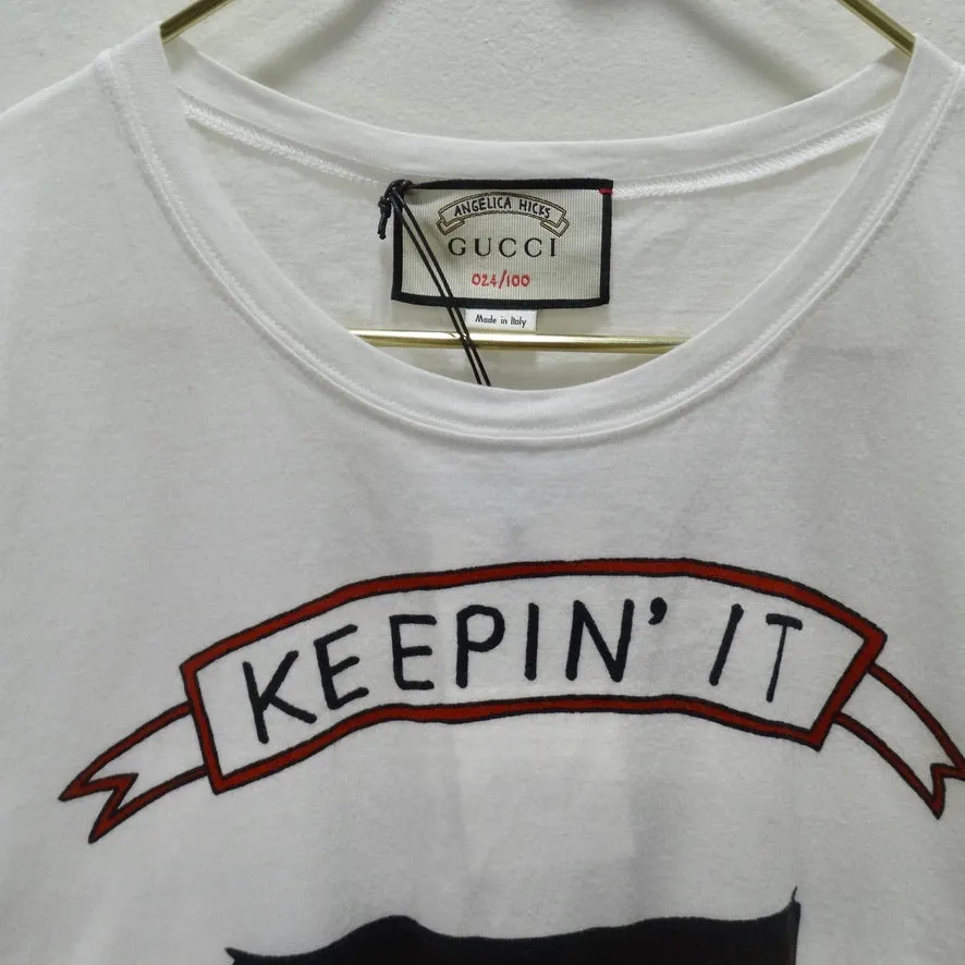 Gucci X Angela Hicks Limited Edition White Cotton 'Keepin It Real' T Shirt   Tin