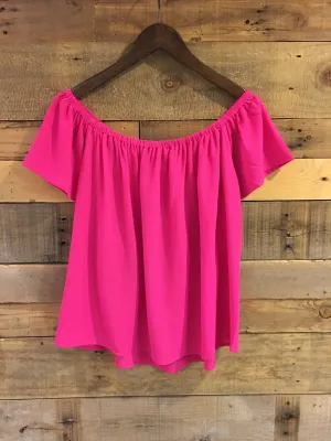 Hillary Off Shoulder Top in Bright Pink