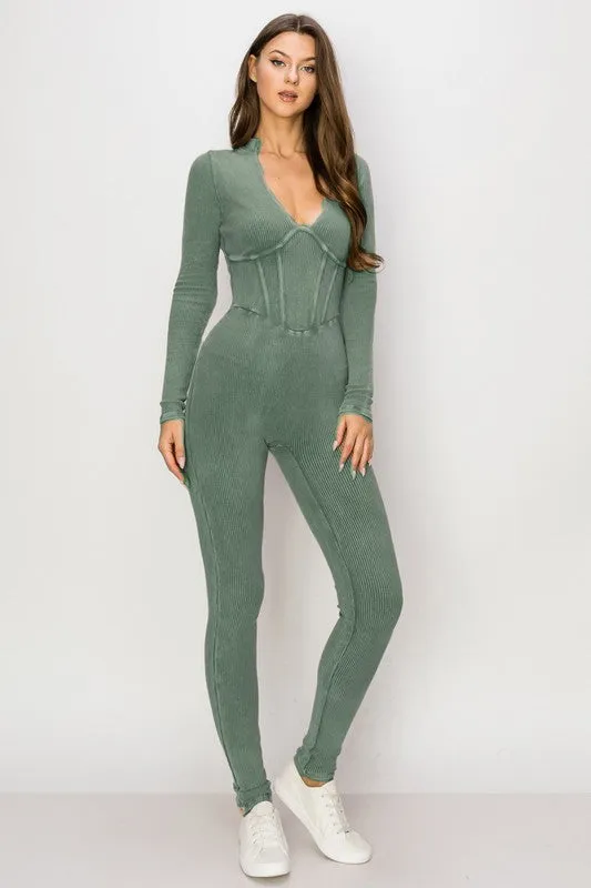 Hunter Green Sweater Jumpsuit With Bonding
