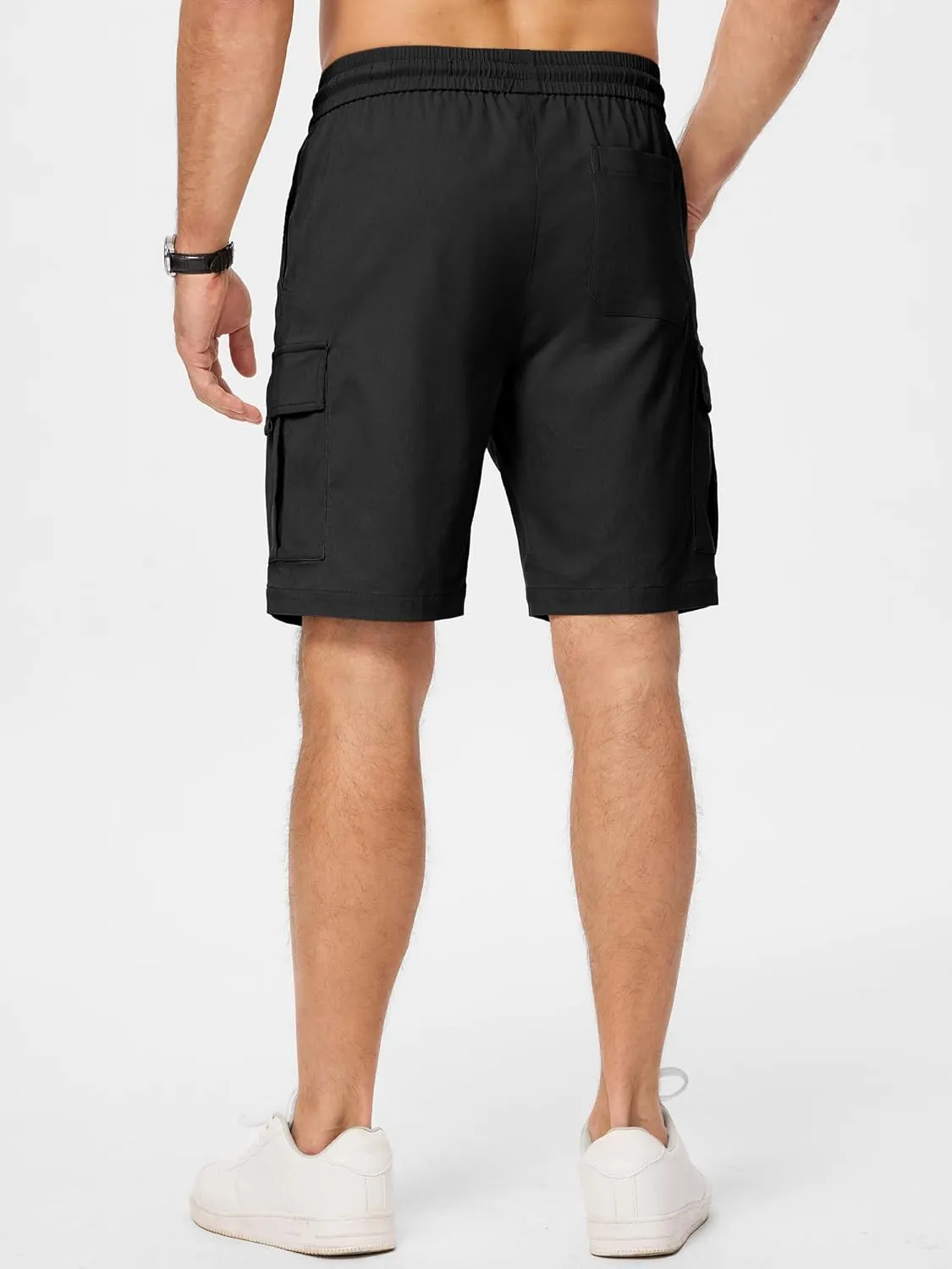 JMIERR Men's Casual Stretch Cargo Shorts Classic Drawstring Elastic Waist Summer Work Short with Multi Pockets