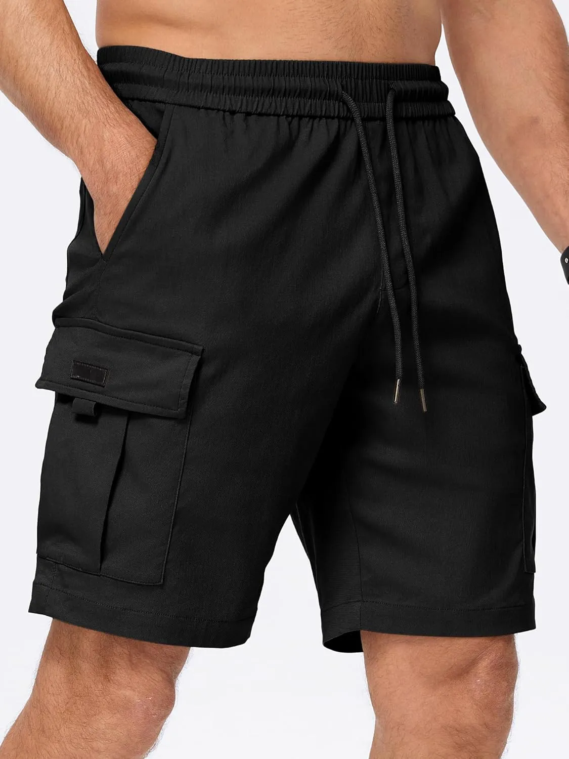 JMIERR Men's Casual Stretch Cargo Shorts Classic Drawstring Elastic Waist Summer Work Short with Multi Pockets