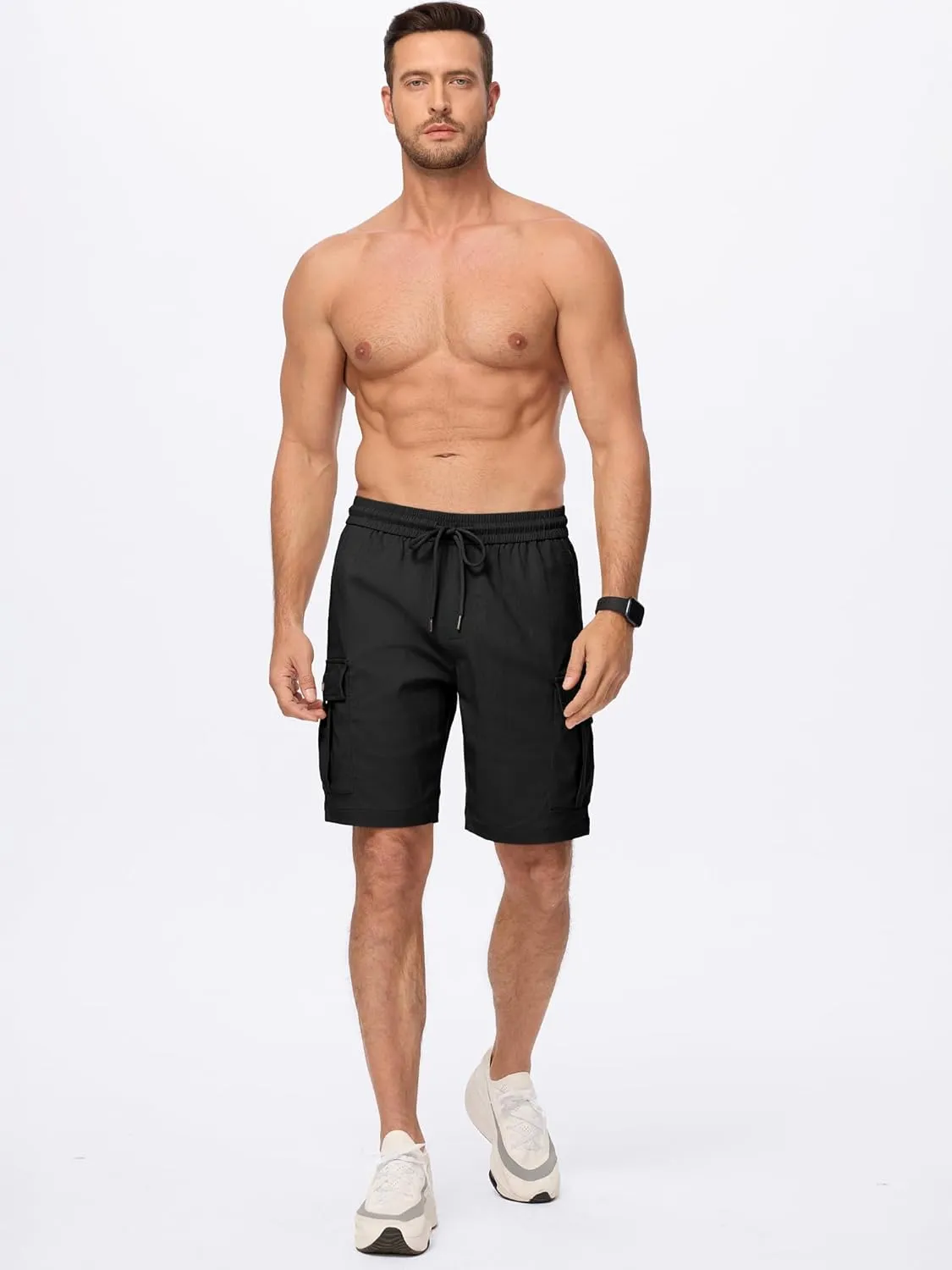 JMIERR Men's Casual Stretch Cargo Shorts Classic Drawstring Elastic Waist Summer Work Short with Multi Pockets
