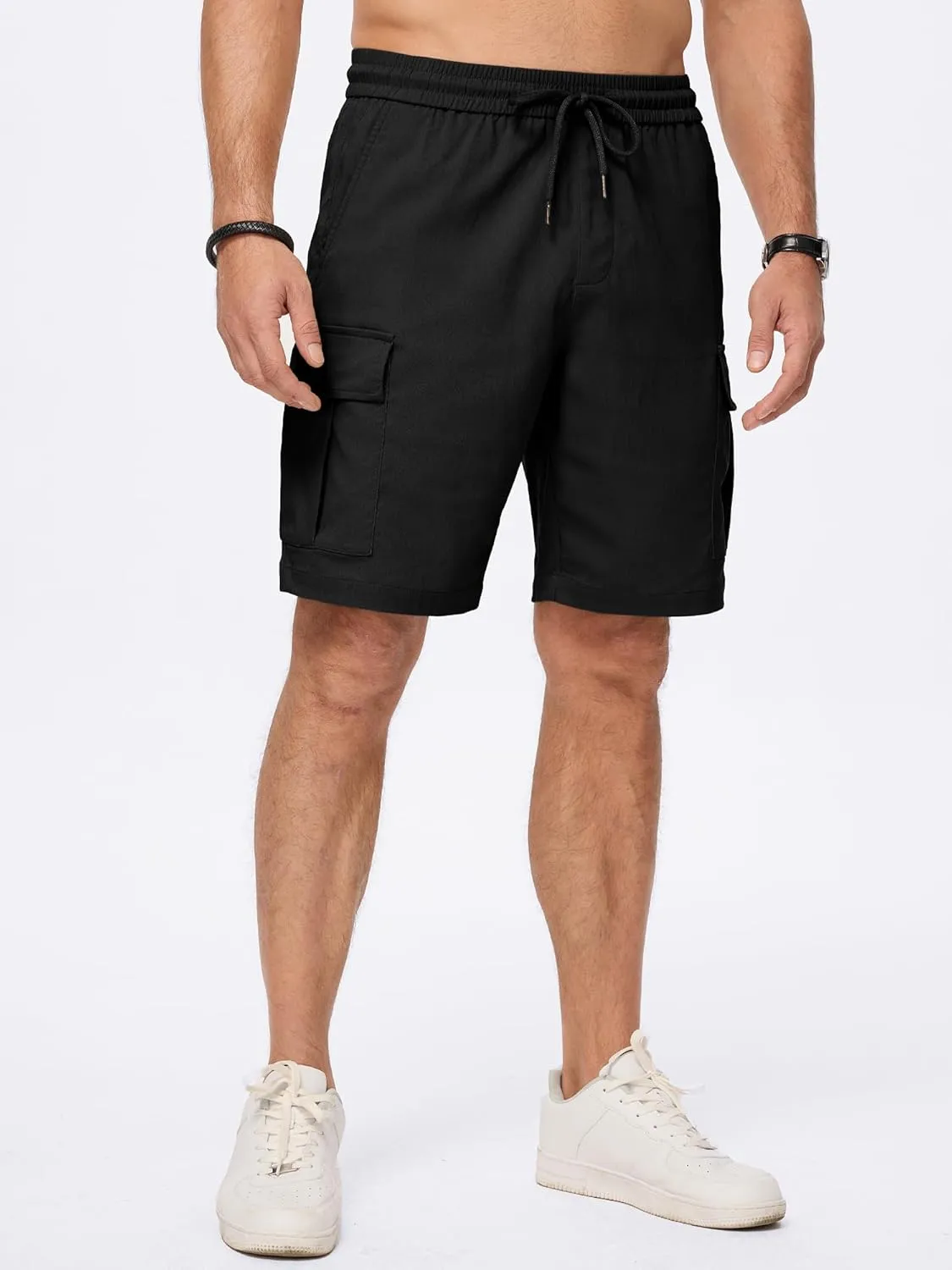 JMIERR Men's Casual Stretch Cargo Shorts Classic Drawstring Elastic Waist Summer Work Short with Multi Pockets