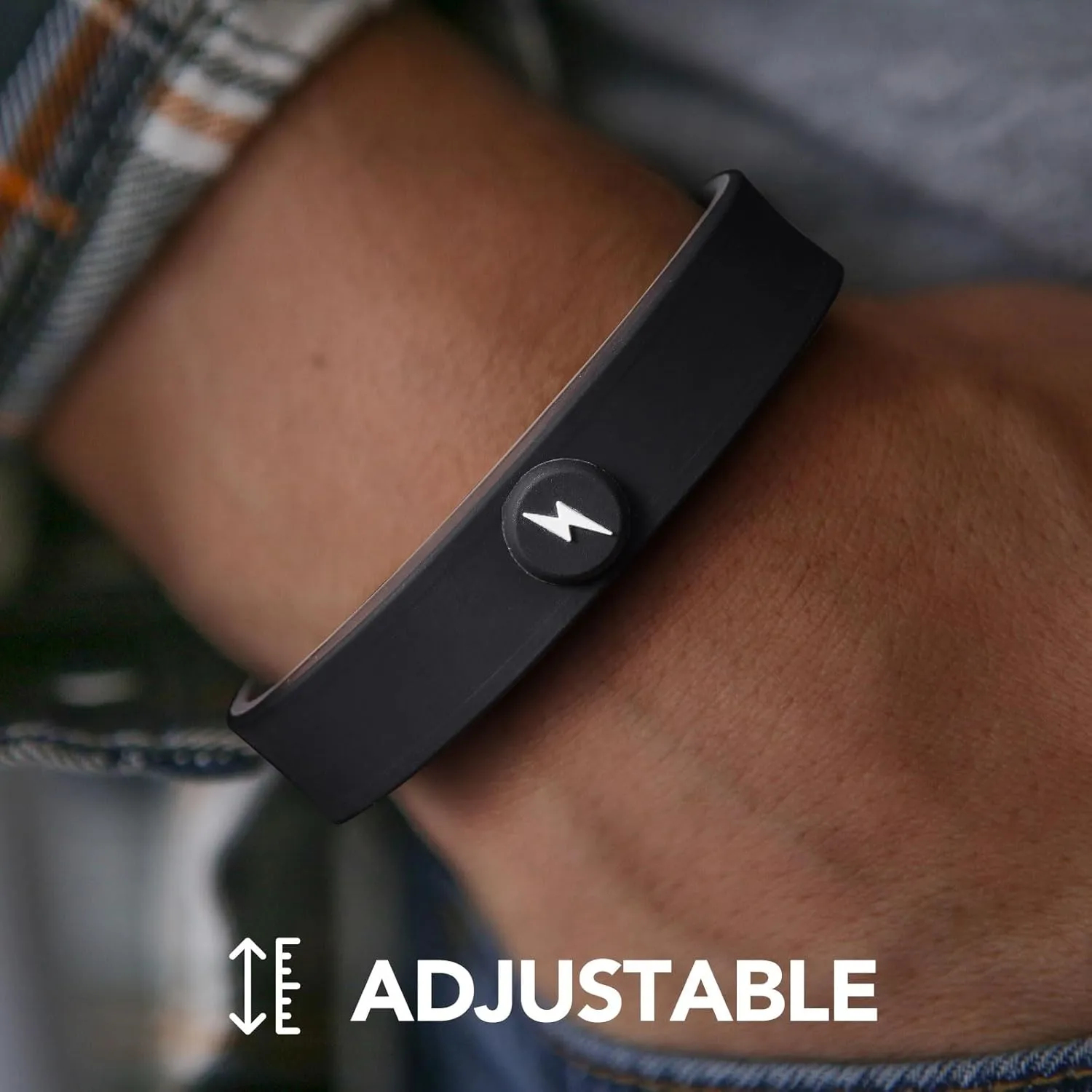 King Will Adjustable Silicone Bracelet for Men 10" Breathable Rubber Wristband Designed with Lighting/Squares, Black/Grey