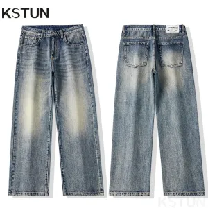 KSTUN Baggy Pants Men Wide Leg Jeans Loose Casual Streetwear Men's Trousers Light Blue Denim Clothes Jeans For Men Big Size 40