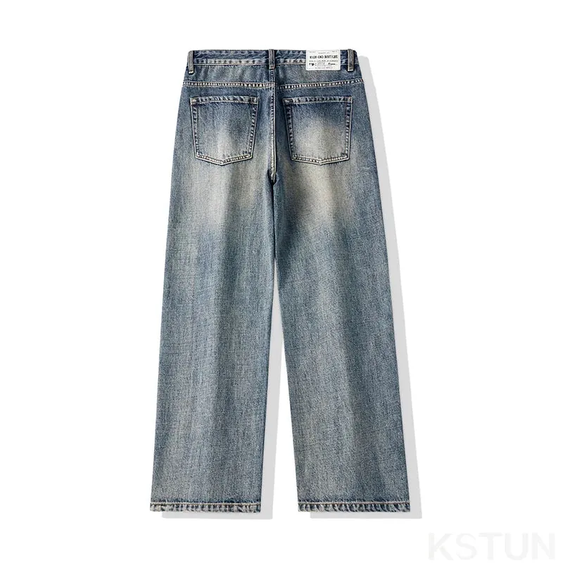 KSTUN Baggy Pants Men Wide Leg Jeans Loose Casual Streetwear Men's Trousers Light Blue Denim Clothes Jeans For Men Big Size 40