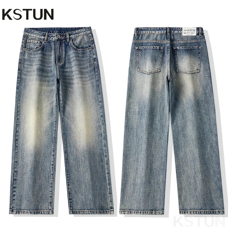 KSTUN Baggy Pants Men Wide Leg Jeans Loose Casual Streetwear Men's Trousers Light Blue Denim Clothes Jeans For Men Big Size 40