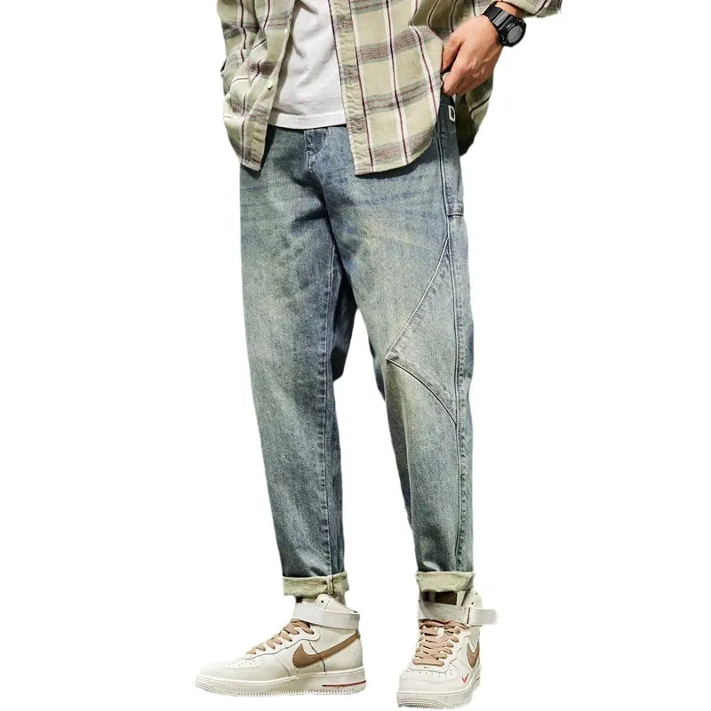 KSTUN Jeans Men Loose Fit Retro Blue 2024 Spring Wide Leg Pants Denim Trousers Korean Style Fashion Side Pocket Male Baggy Pants
