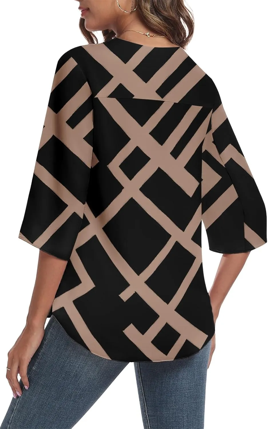 LAOLASI Womens Summer Chiffon Blouses 3/4 Sleeve V Neck Casual Loose Work Tops for Leggings 2025 Flowy Dressy Tshirts