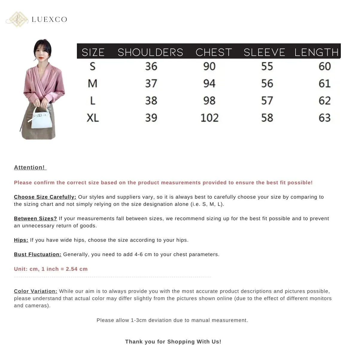 Luexco Elegant Satin Blouse Wrap V Neck Long Sleeve Top