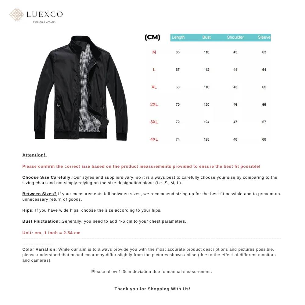 Luexco Men's Lightweight Bomber Jacket Windbreaker