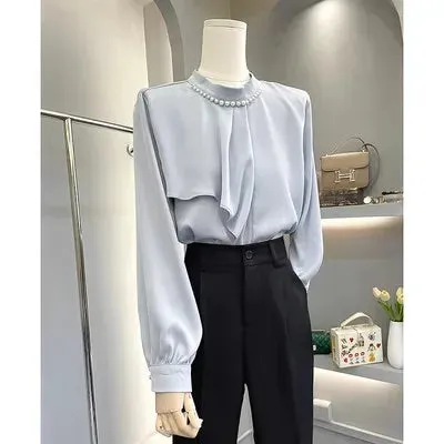 Luexco Prim Chic Blouse French Satin Beaded Top
