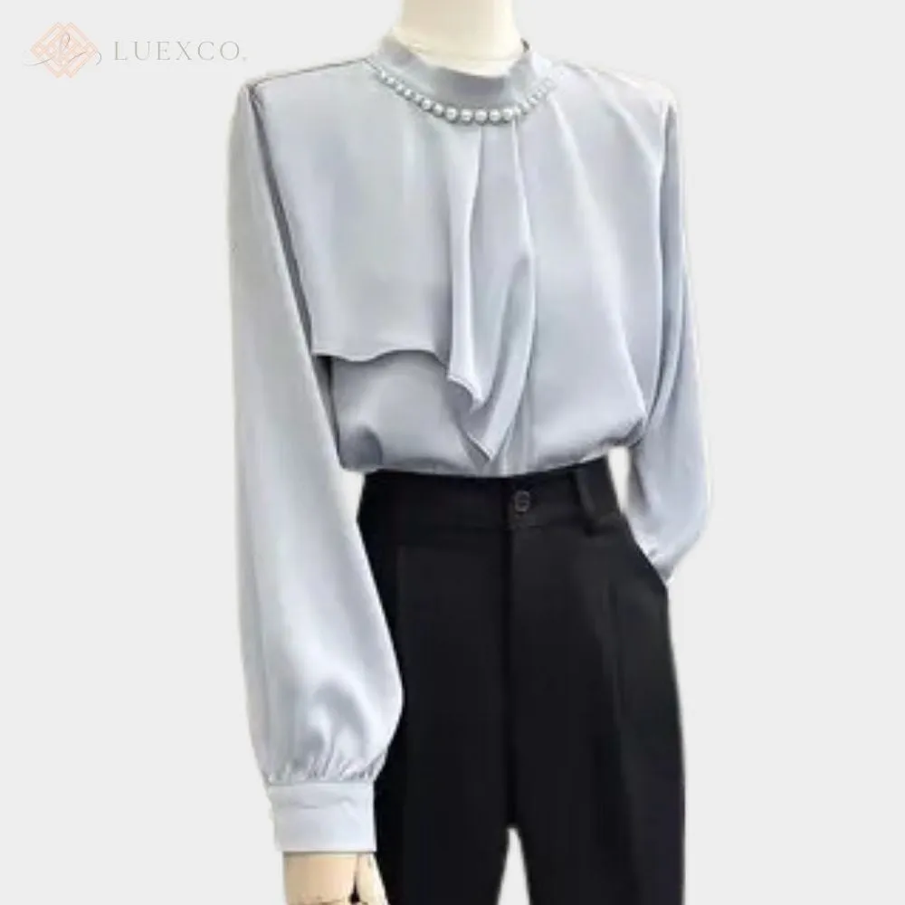 Luexco Prim Chic Blouse French Satin Beaded Top