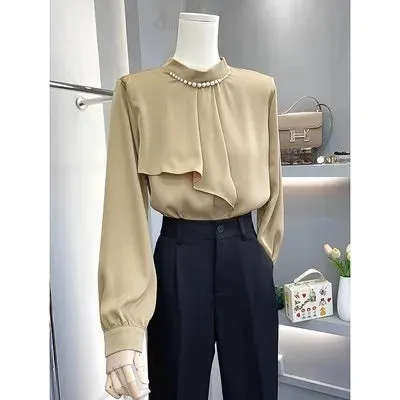 Luexco Prim Chic Blouse French Satin Beaded Top