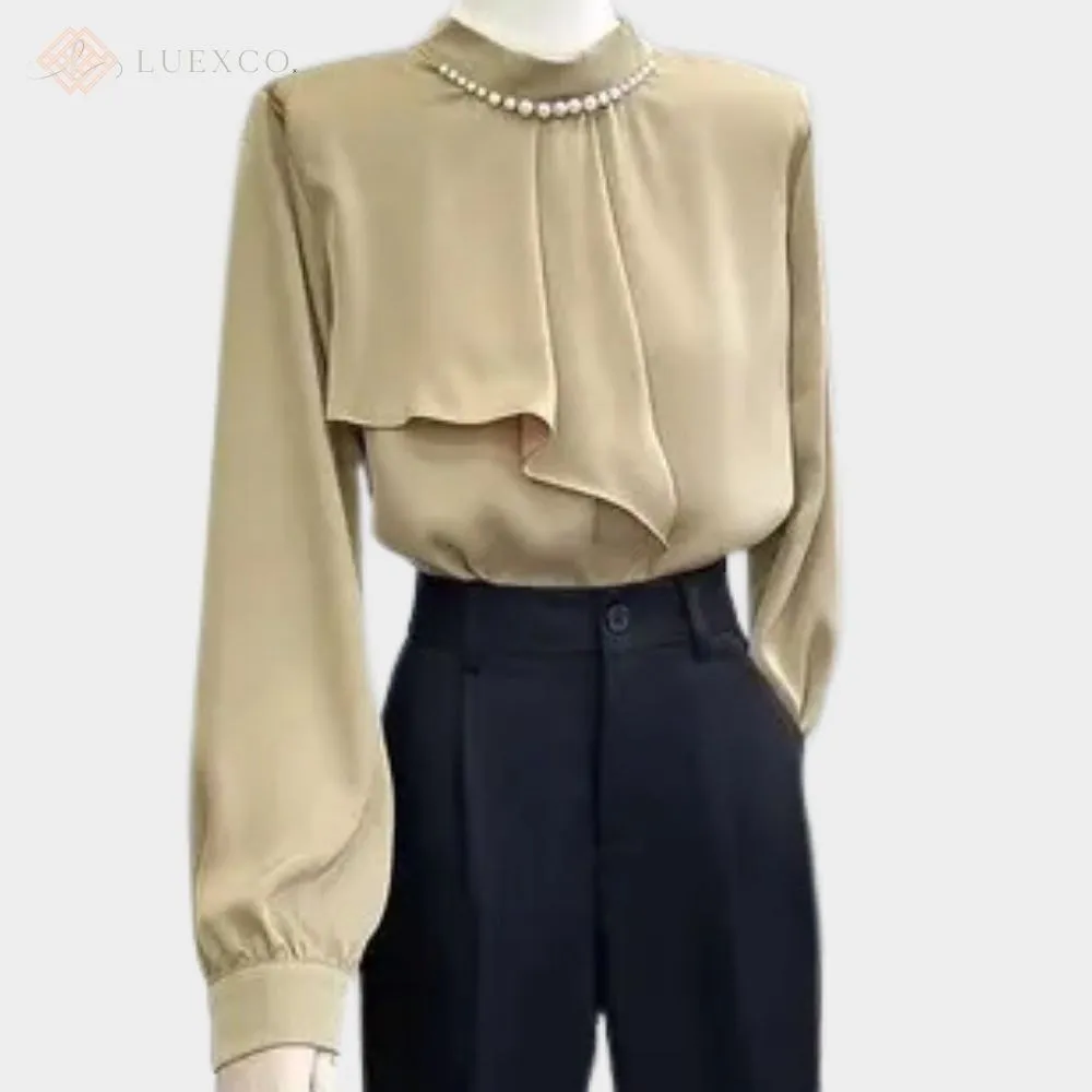 Luexco Prim Chic Blouse French Satin Beaded Top