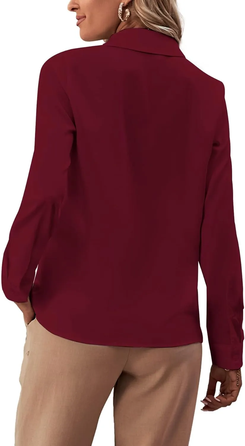 LYANER Women's Collar Neck Button Down Ruffle Front Long Sleeve Blouse Shirt Top