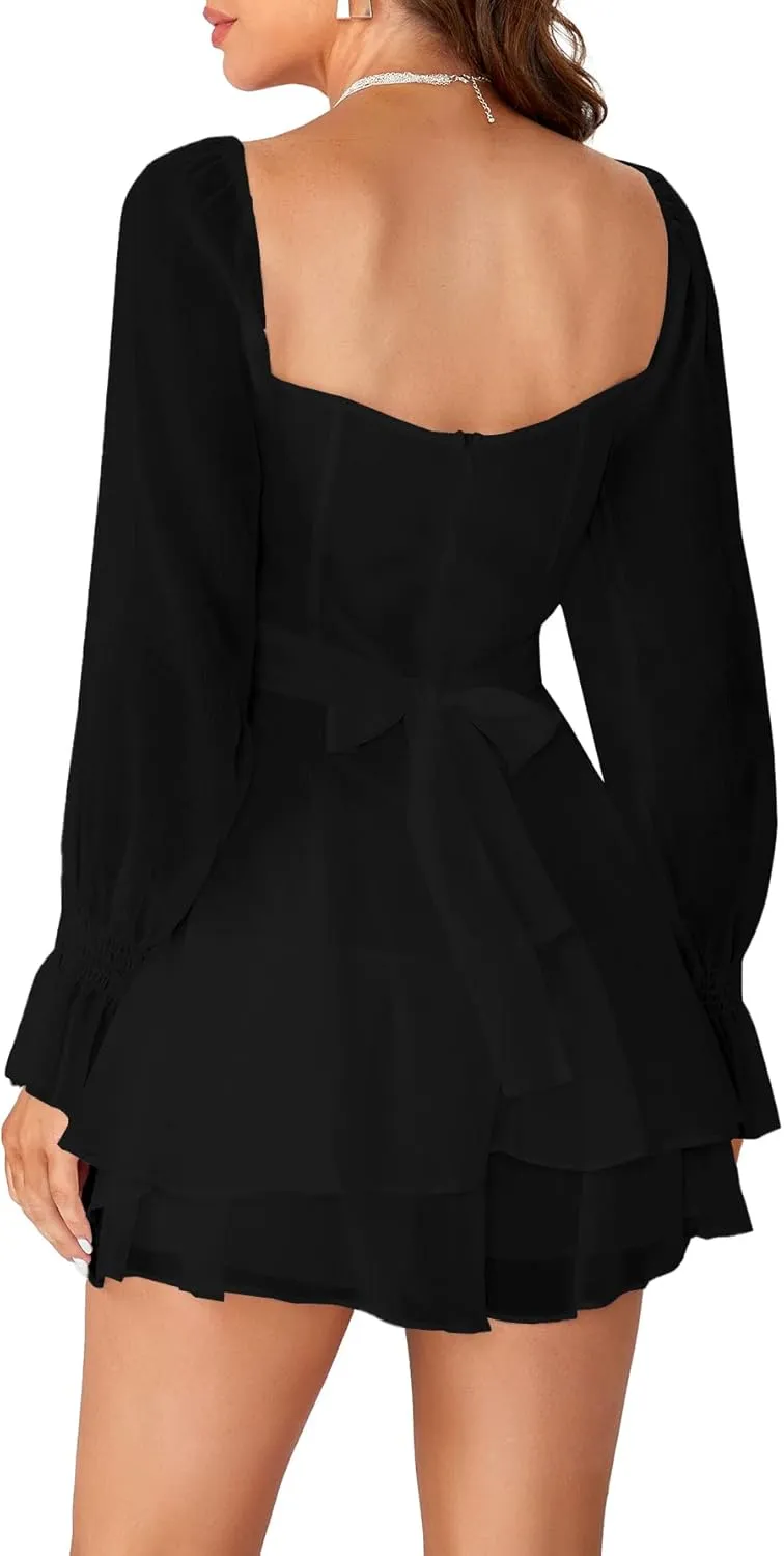 LYANER Women's Floral Print Off Shoulder Long Sleeve Ruffle Hem Romper Short Jumpsuit