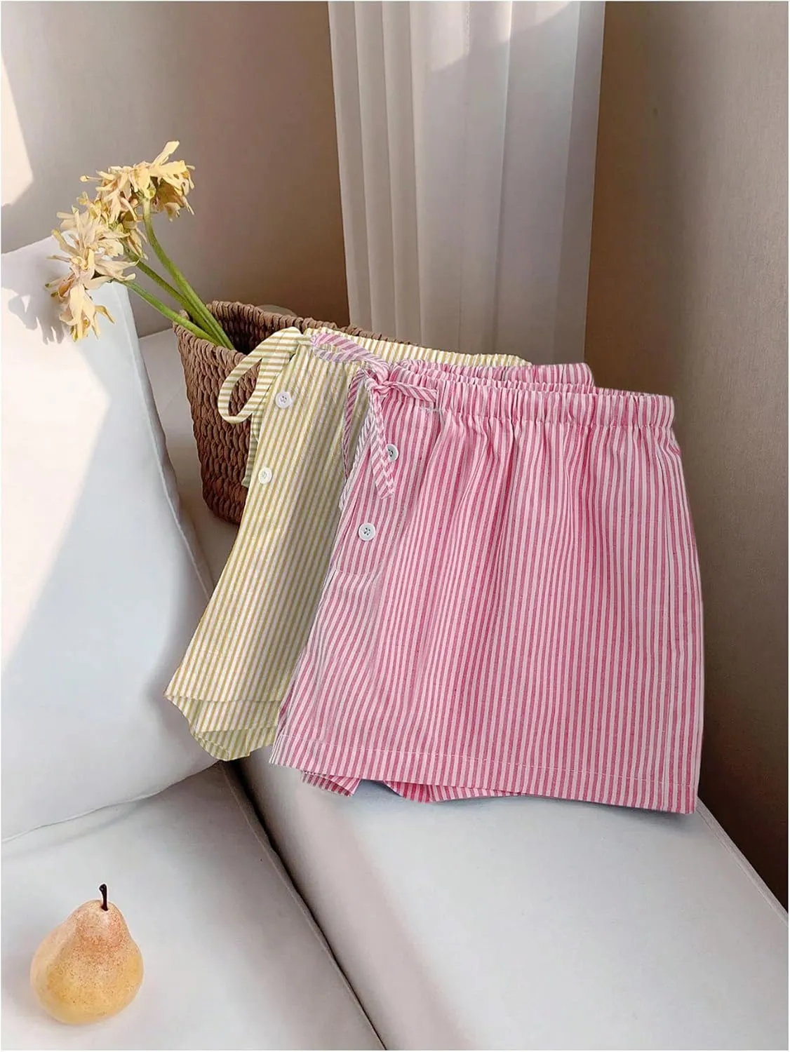 MakeMeChic Women's 2 Pack Linen Shorts Summer Beach Pajama Boxer Shorts