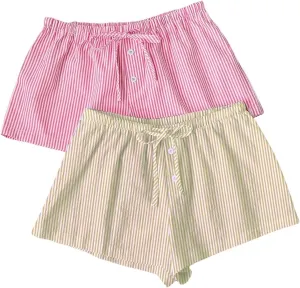 MakeMeChic Women's 2 Pack Linen Shorts Summer Beach Pajama Boxer Shorts