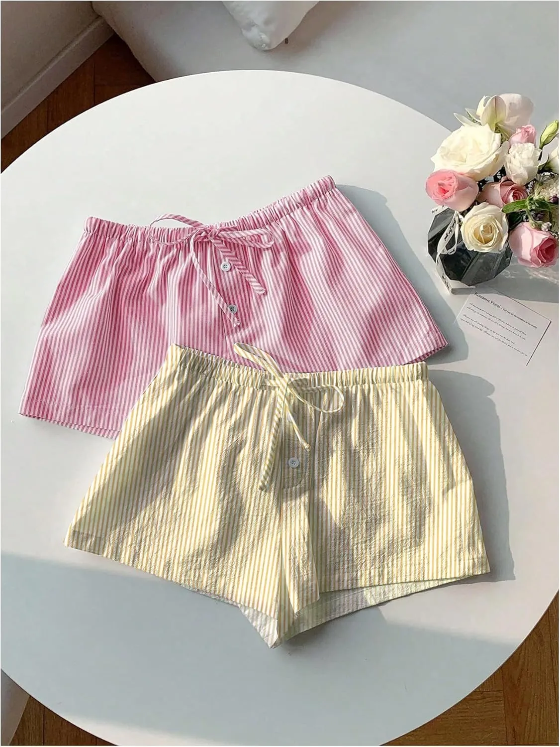 MakeMeChic Women's 2 Pack Linen Shorts Summer Beach Pajama Boxer Shorts