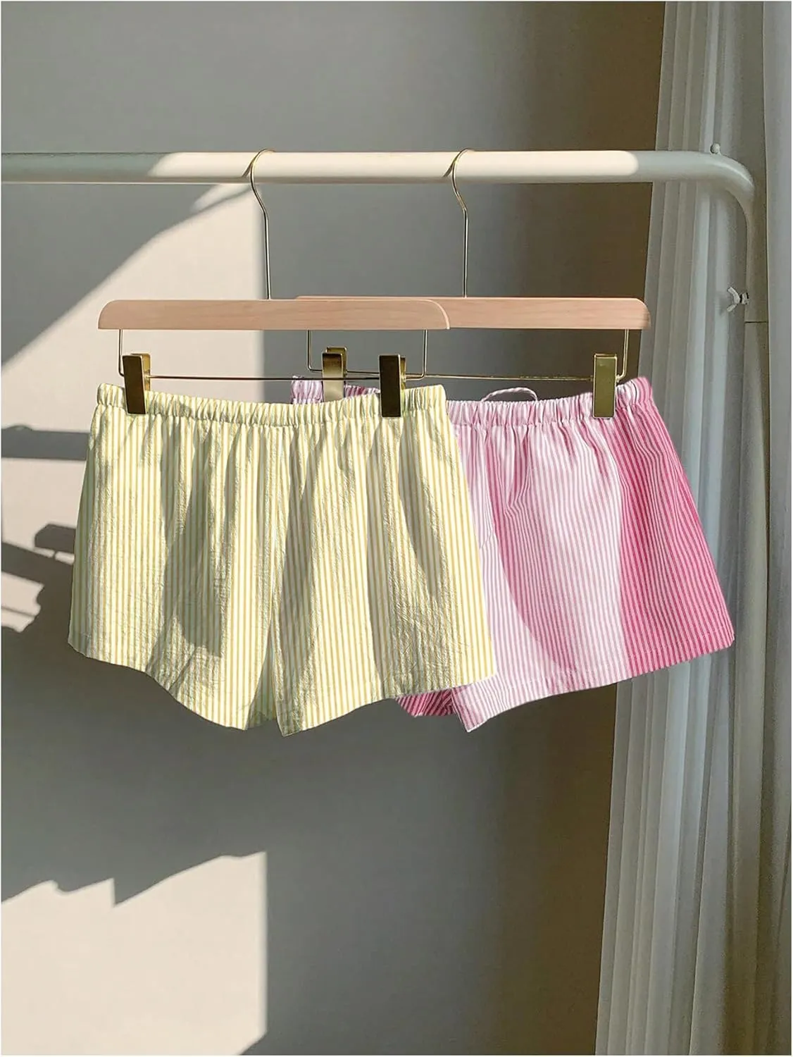 MakeMeChic Women's 2 Pack Linen Shorts Summer Beach Pajama Boxer Shorts