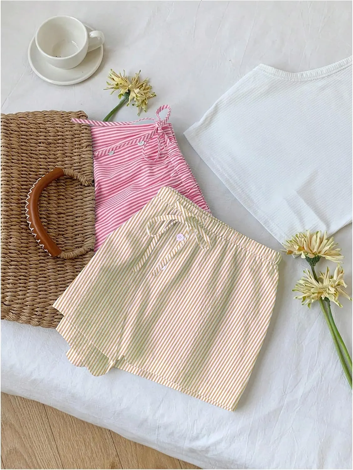 MakeMeChic Women's 2 Pack Linen Shorts Summer Beach Pajama Boxer Shorts