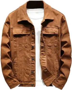 Men's Denim Jacket Stretch Slim Fit Jacket Denim Casual Classic Denim Jacket Button Down Denim Jacket