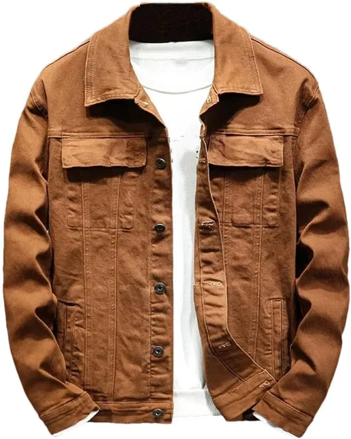 Men's Denim Jacket Stretch Slim Fit Jacket Denim Casual Classic Denim Jacket Button Down Denim Jacket