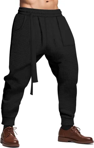 Mens Elastic Waist Drawstring Cargo Harem Baggy Sport Sweat Joggers Trousers Wide Leg Dress Business Work Suit Pants