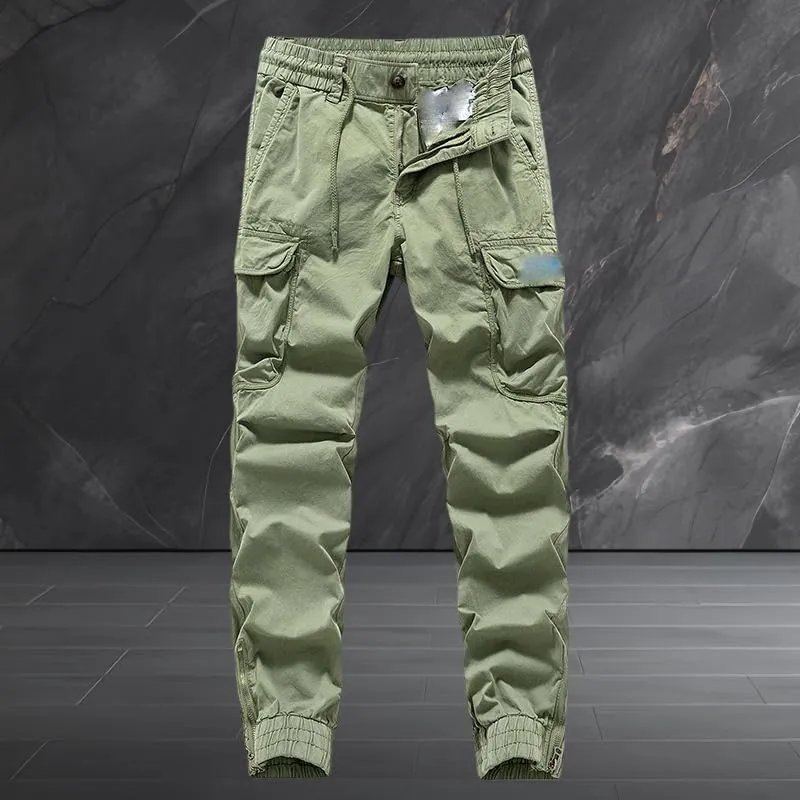 Men's Korean Style Young Zipper Multi-Pocket Cuffed Cargo Pants Long
