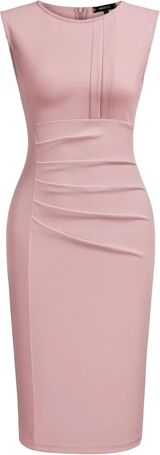 Miusol Women's Retro Ruffle Sleeveless Cocktail Party Pencil Dress